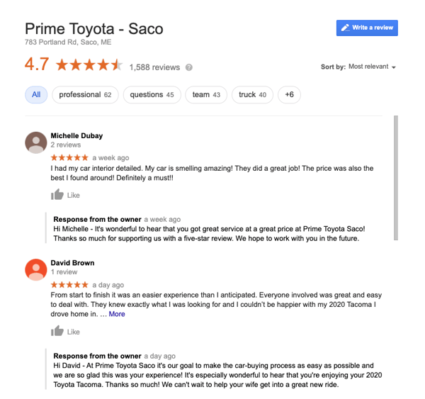 Example of good reviews
