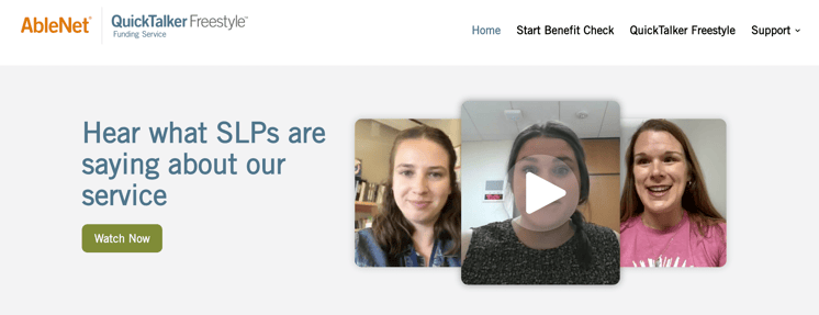 Screenshot of AbleNet homepage with video testimonials