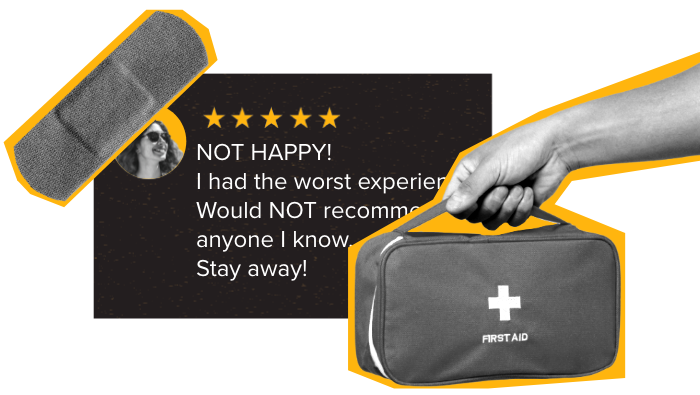 A one-star review reading 