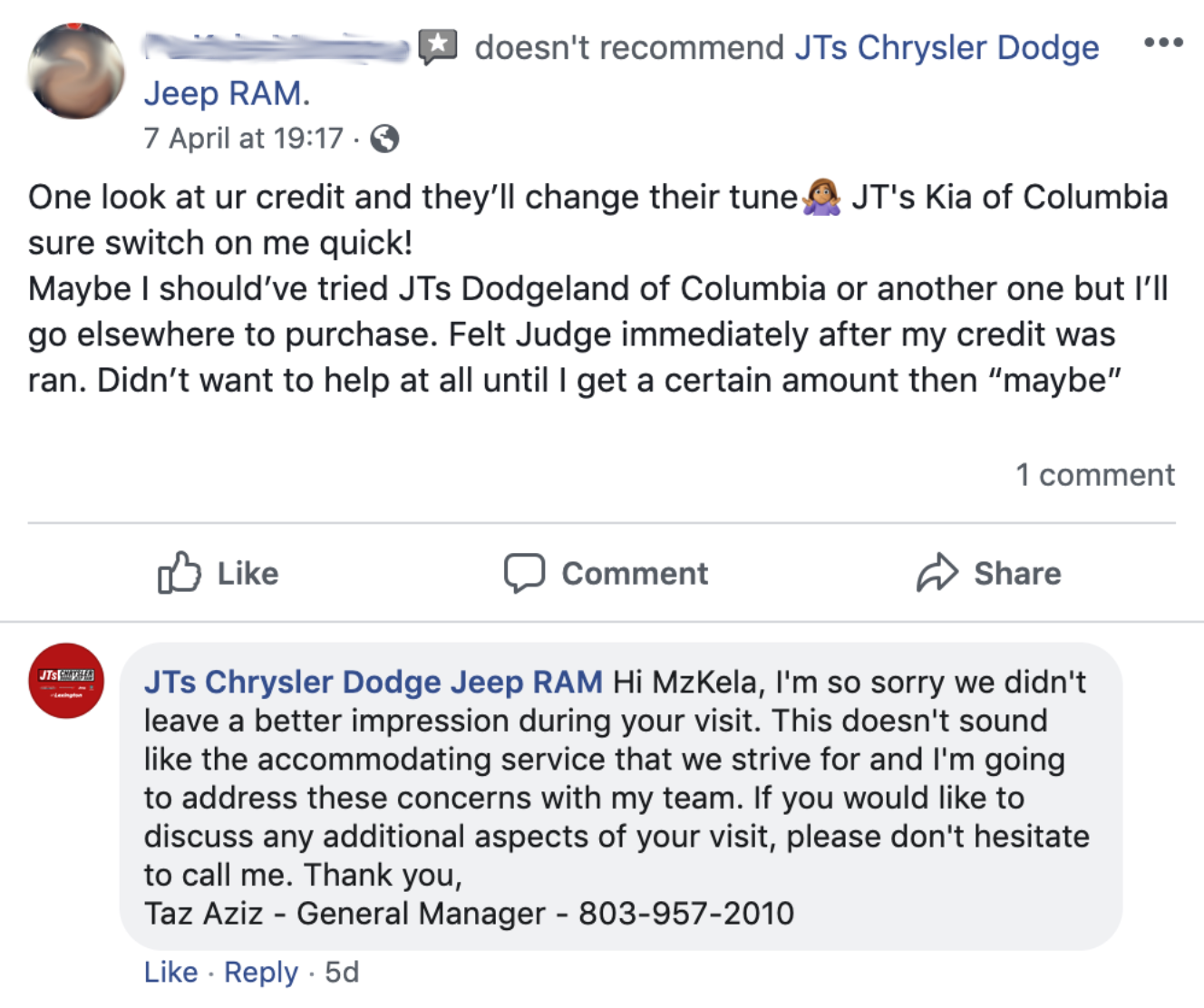 facebook review sample